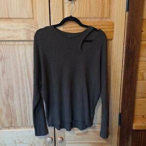 Express Olive Waffle Knit Top | Cutout Detail